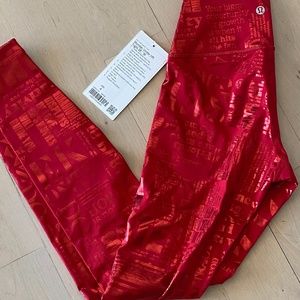 NWT Lululemon Wunder Under Leggings, red foil, 4